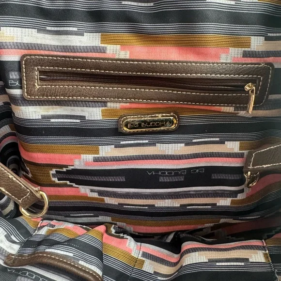 Big Buddha Swesley Blue and White Striped Tribal Tote Bag - Picture 7 of 13